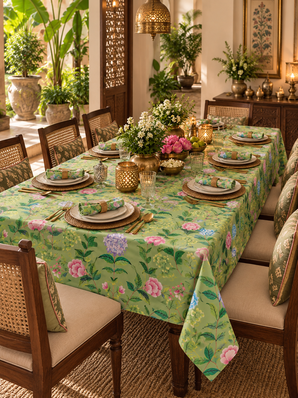 Willow Bloom | Green Floral Table Cover