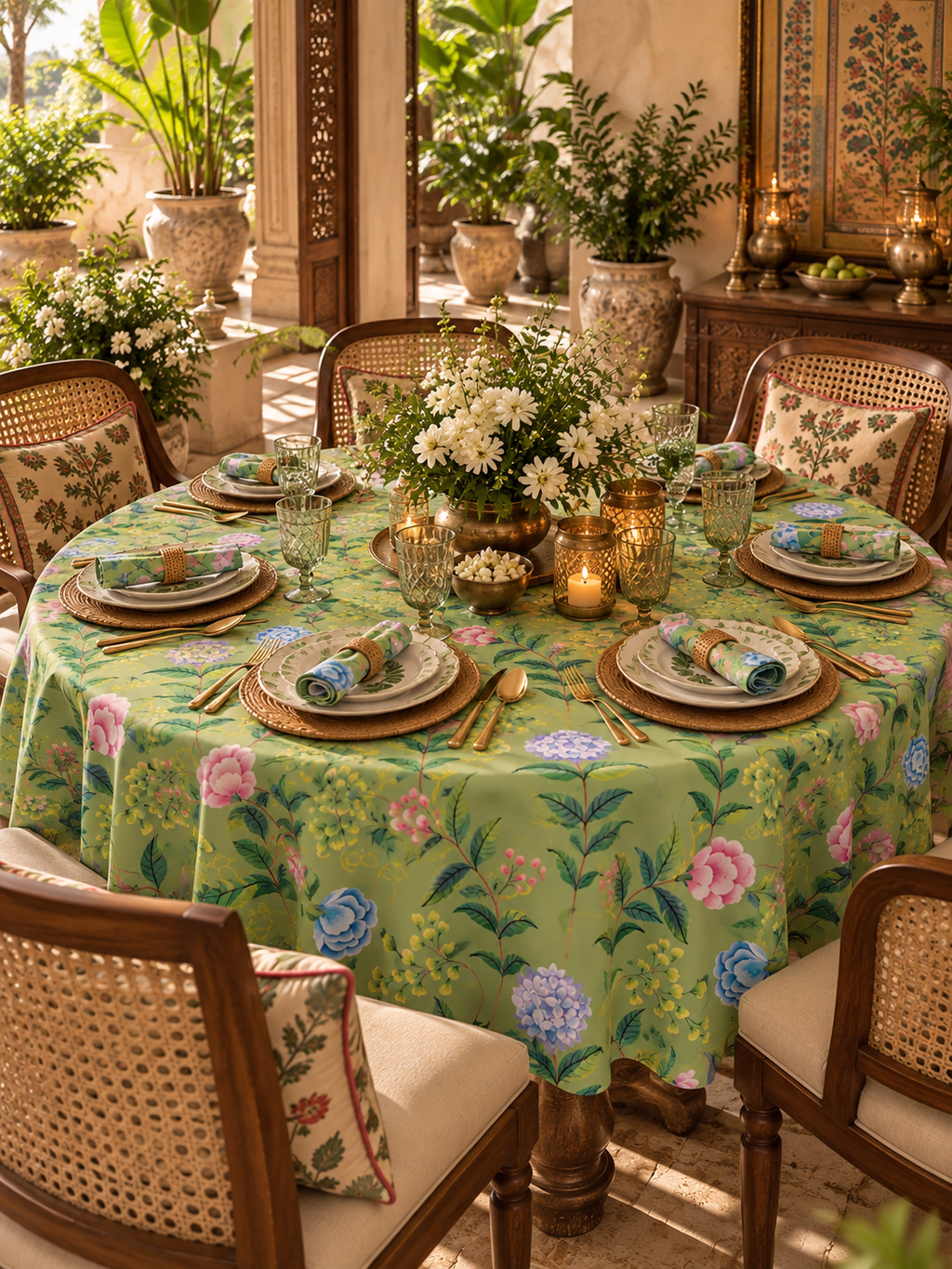 Willow Bloom | Green Floral Table Cover