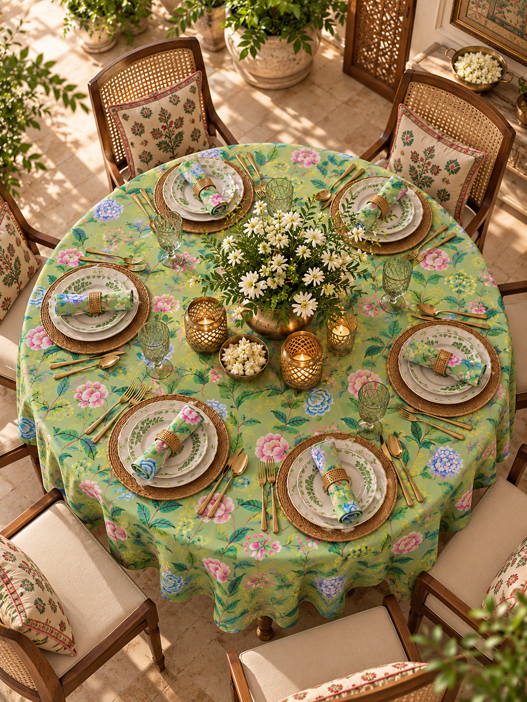 Willow Bloom | Green Floral Table Cover