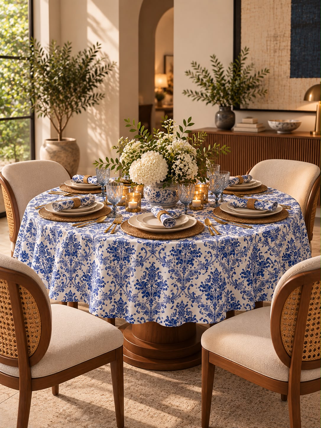Goan Reverie | White & Blue Table Cover