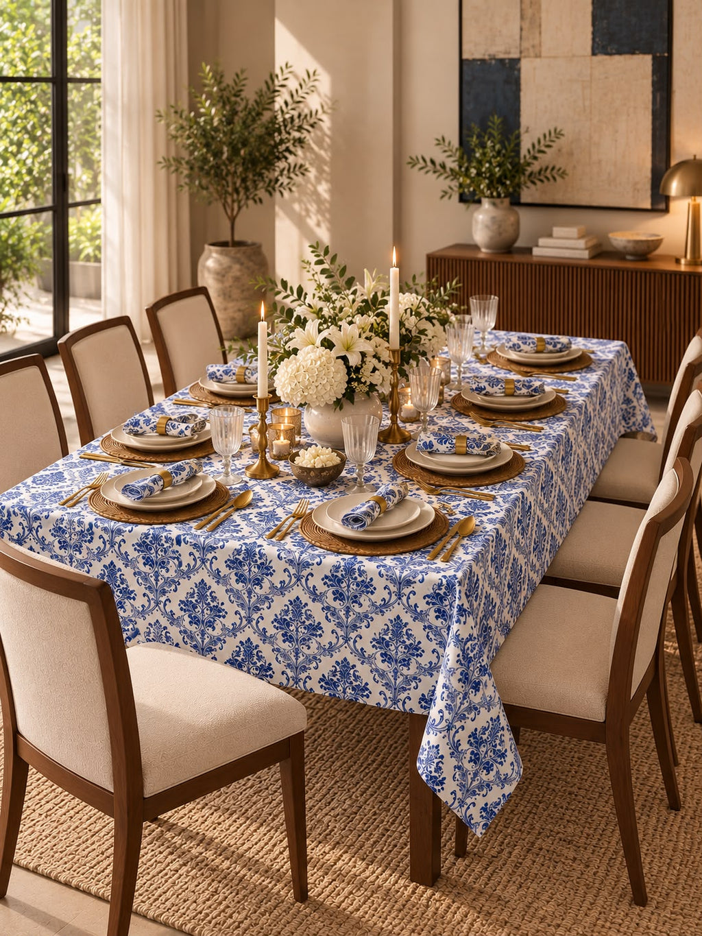 Goan Reverie | White & Blue Table Cover