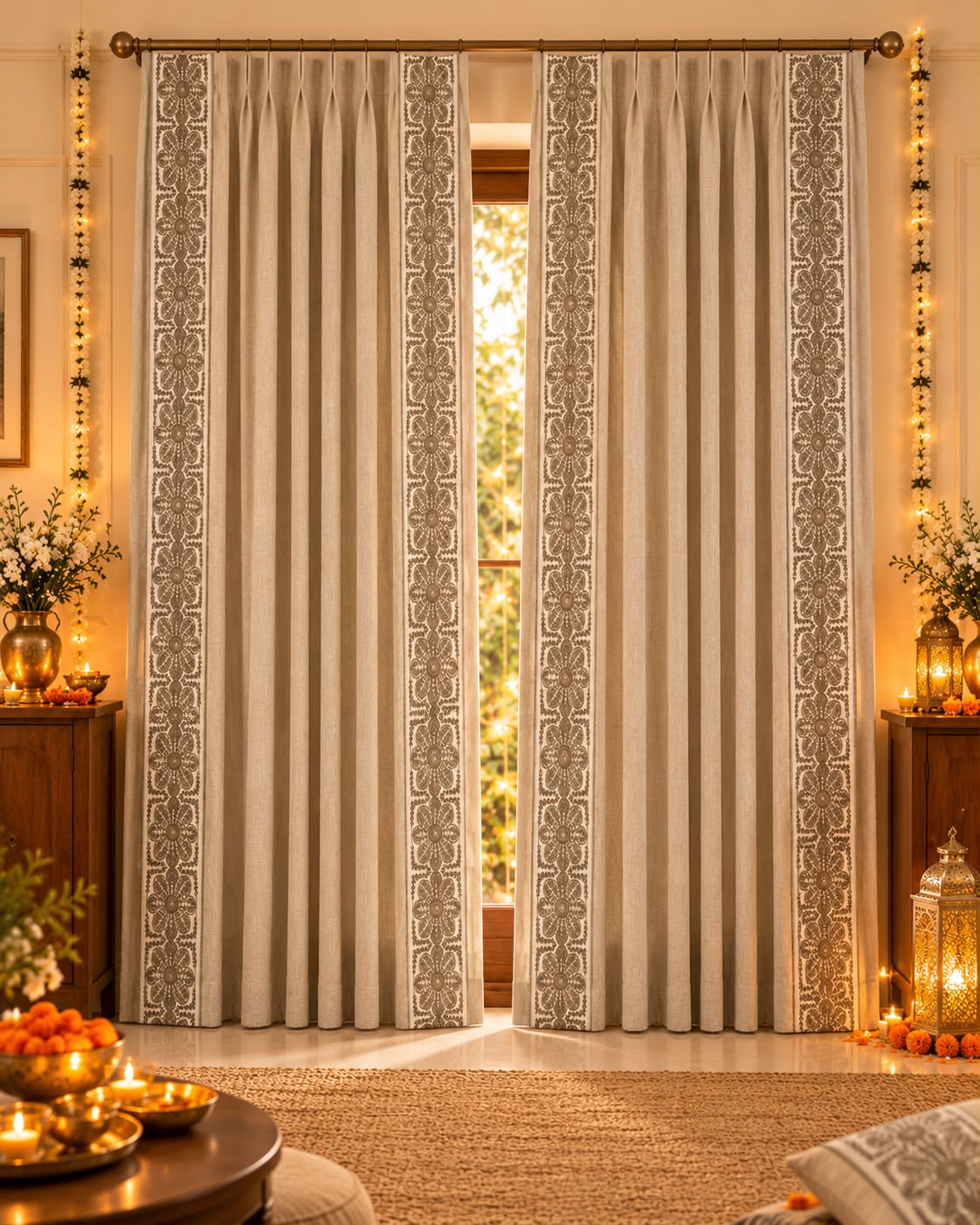 Heritage Bloom curtains– Beige |Set of 2