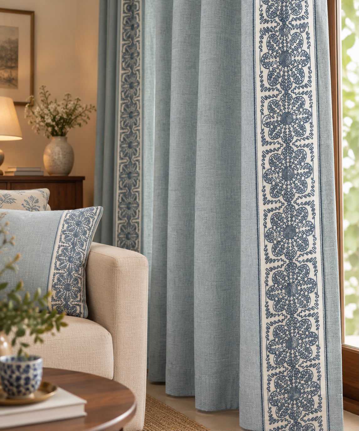 Heritage Bloom curtains– Blue |Set of 2
